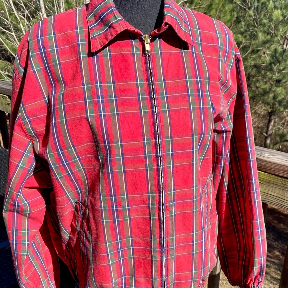 Vintage 80s Ralph Lauren Harrington Jacket Full Zip Red Plaid Mens M